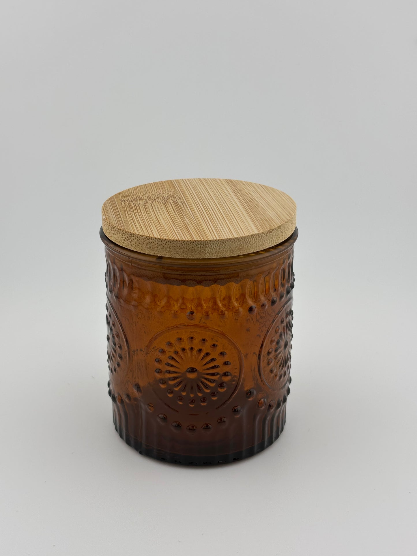 8oz Clear Brown Embossed Circles With Bamboo Lid
