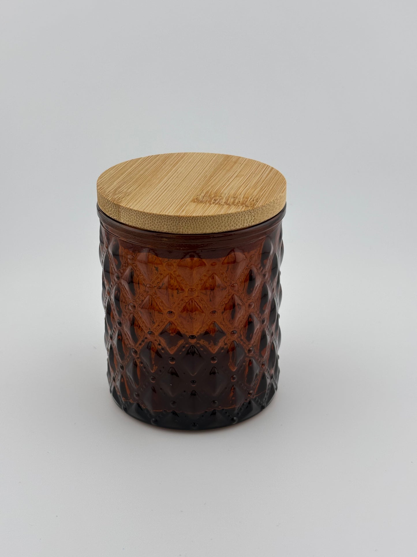 8oz Clear Brown Embossed Diamonds With Bamboo Lid