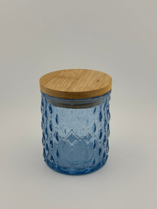 8oz Clear Blue Embossed Diamond With Bamboo Lid