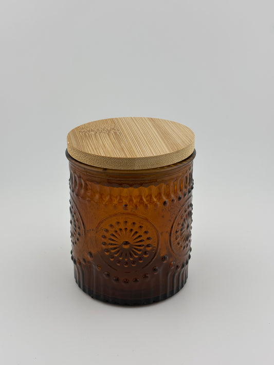 8oz Clear Brown Embossed Circles With Bamboo Lid