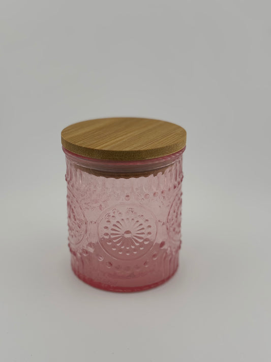 8oz Clear Pink Embossed Circles With Bamboo Lid