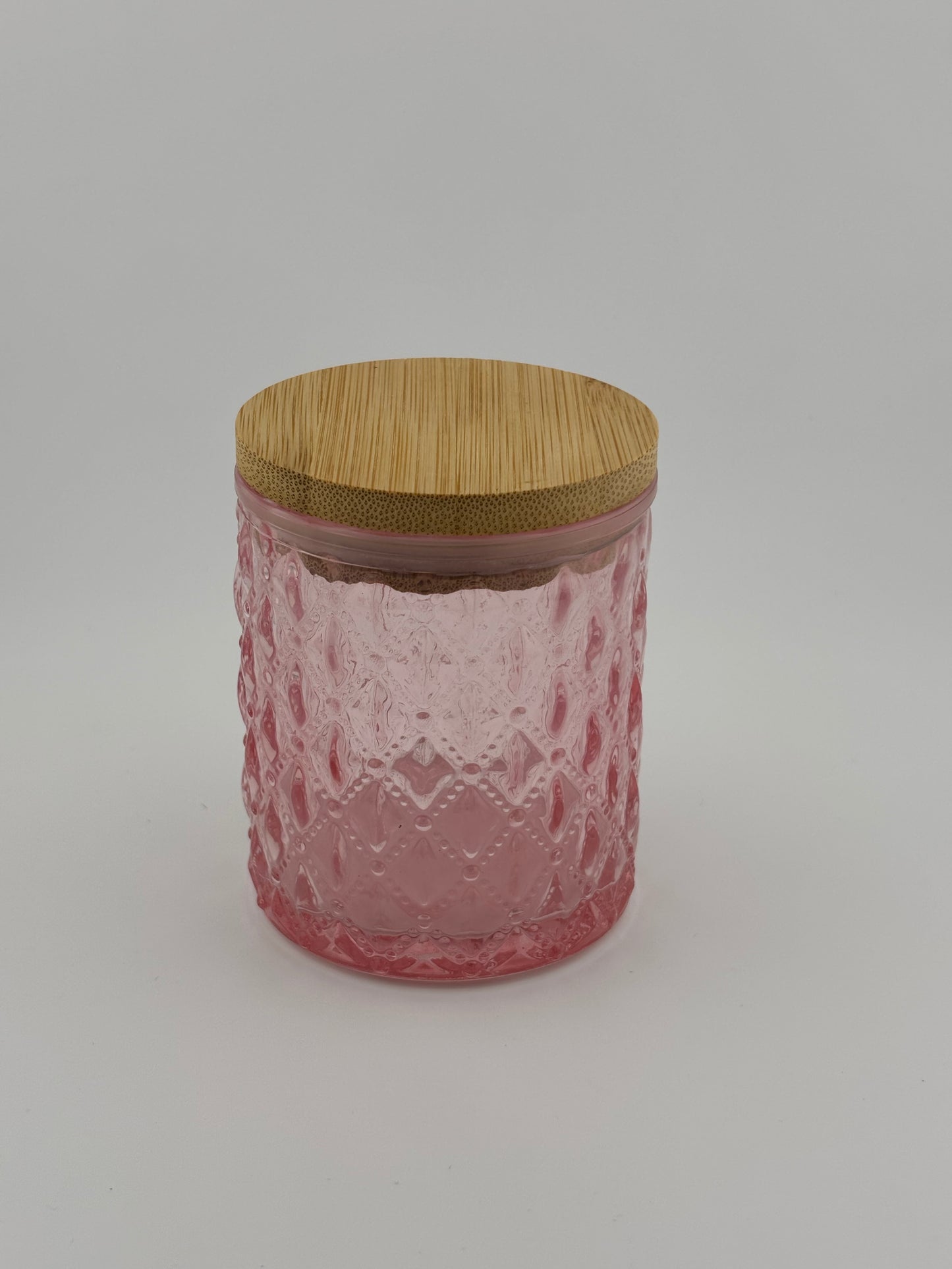 8oz Clear Pink Embossed Diamond With Bamboo Lid