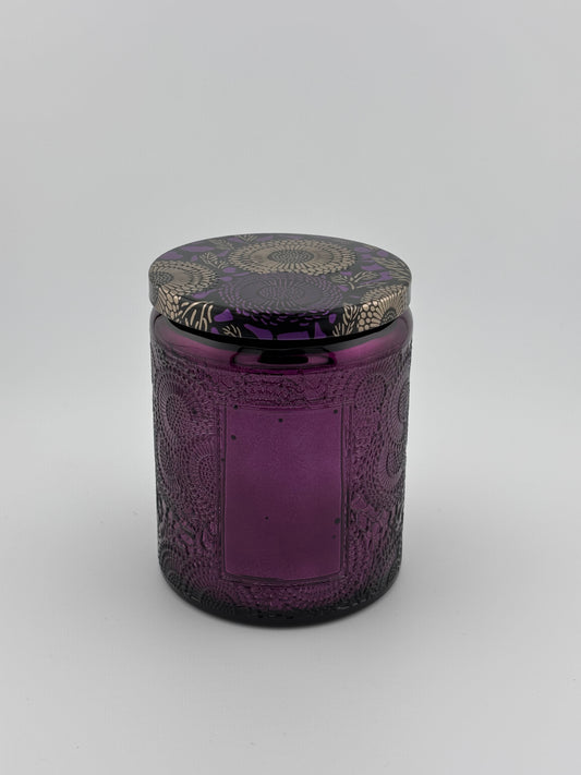 8oz Purple Speckle Embossed With Metal Lid