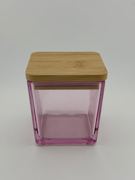 9oz Square Clear Pink With Bamboo Lid